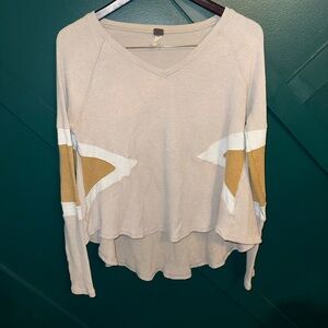 We The Free Beige and Gold Long Sleeve Top